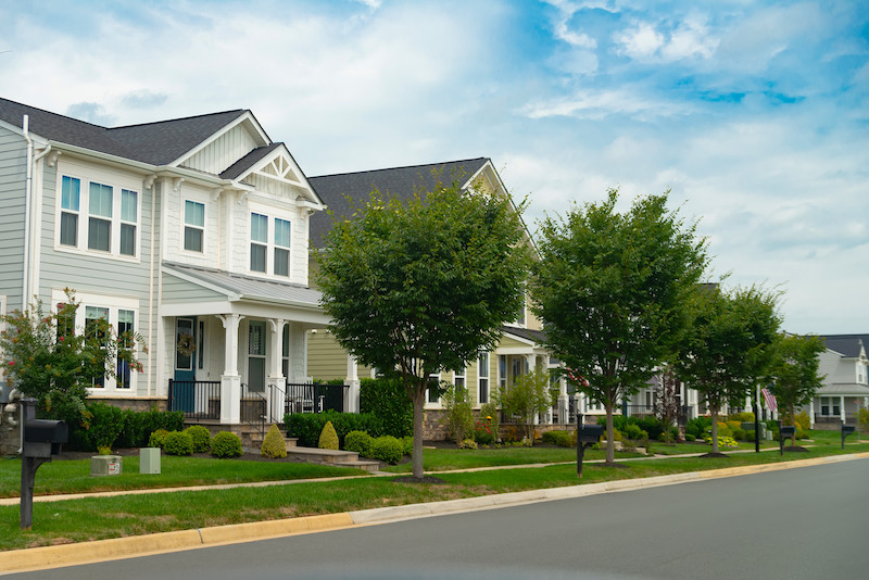 Row of Single Family Homes Along Road with Parking in Virginia
