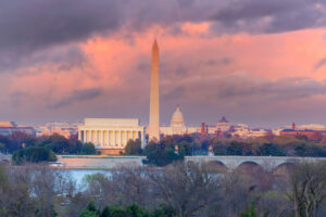 Washington Monument during the Cherry Blossom Festival. Washington, D.C.